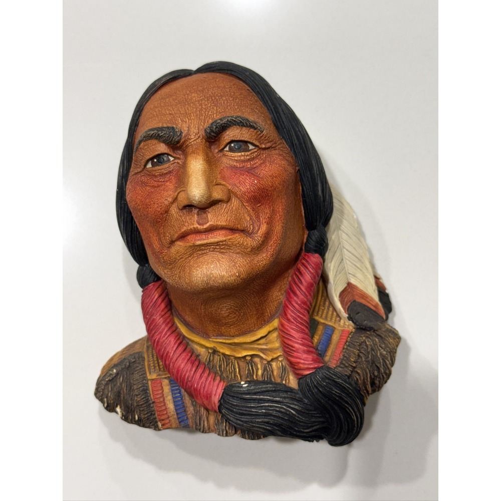 Legend Products Sitting Bull Wall Plaque Chalkware Hand Painted 1984 F. Wright